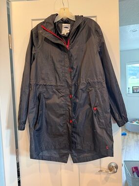 Navy Lightweight Raincoat with Red Accents